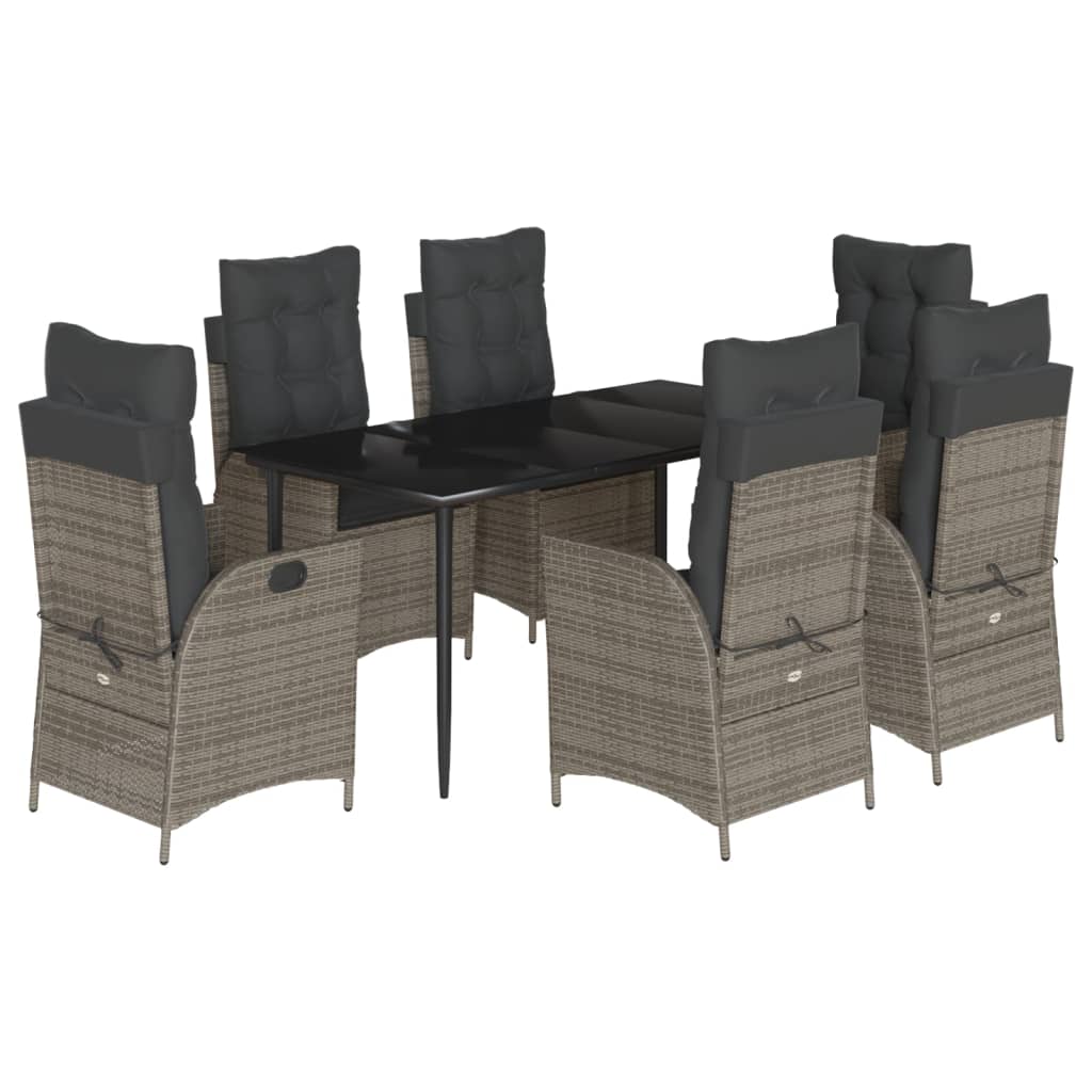 Set da Pranzo da Giardino 7 pz con Cuscini in Polyrattan Grigio - homemem39