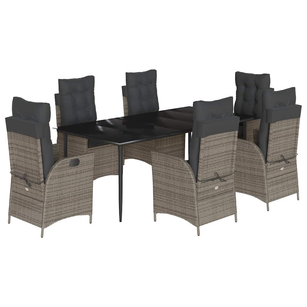 Set da Pranzo da Giardino 7 pz con Cuscini in Polyrattan Grigio - homemem39