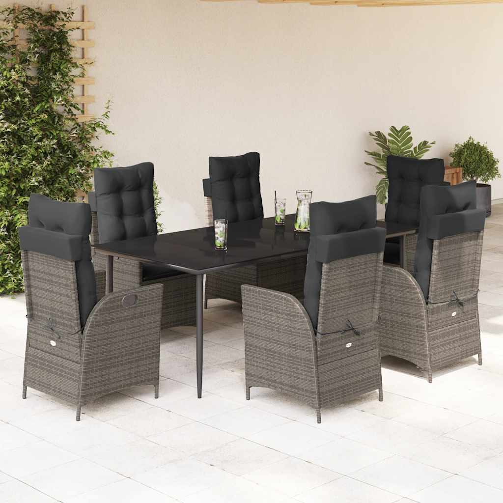 Set da Pranzo da Giardino 7 pz con Cuscini in Polyrattan Grigio - homemem39
