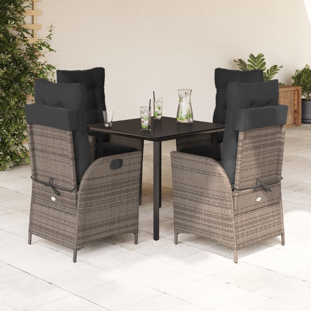 Set da Pranzo da Giardino 5 pz con Cuscini in Polyrattan Grigio