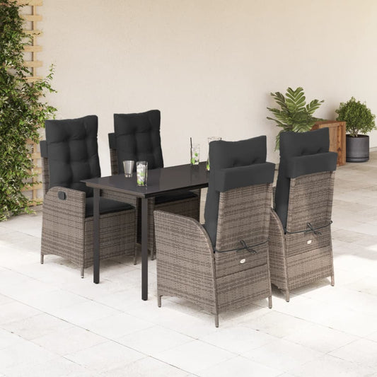 Set da Pranzo da Giardino 5 pz con Cuscini in Polyrattan Grigio - homemem39