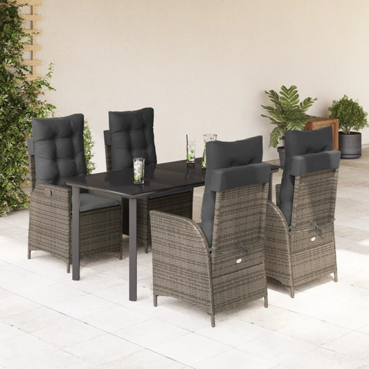 Set da Pranzo da Giardino 5 pz con Cuscini in Polyrattan Grigio - homemem39