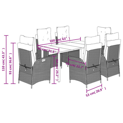 Set da Pranzo da Giardino 7 pz con Cuscini in Polyrattan Grigio