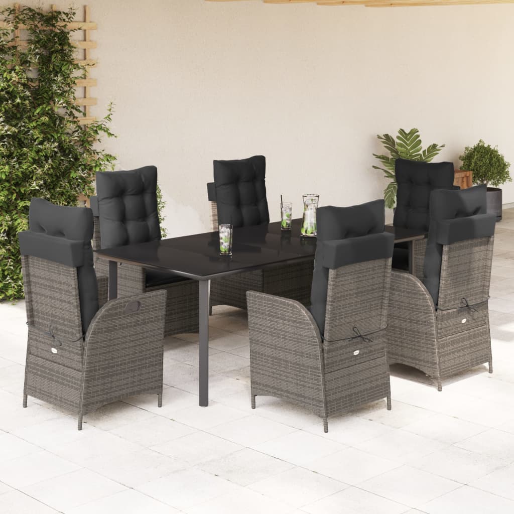 Set da Pranzo da Giardino 7 pz con Cuscini in Polyrattan Grigio - homemem39