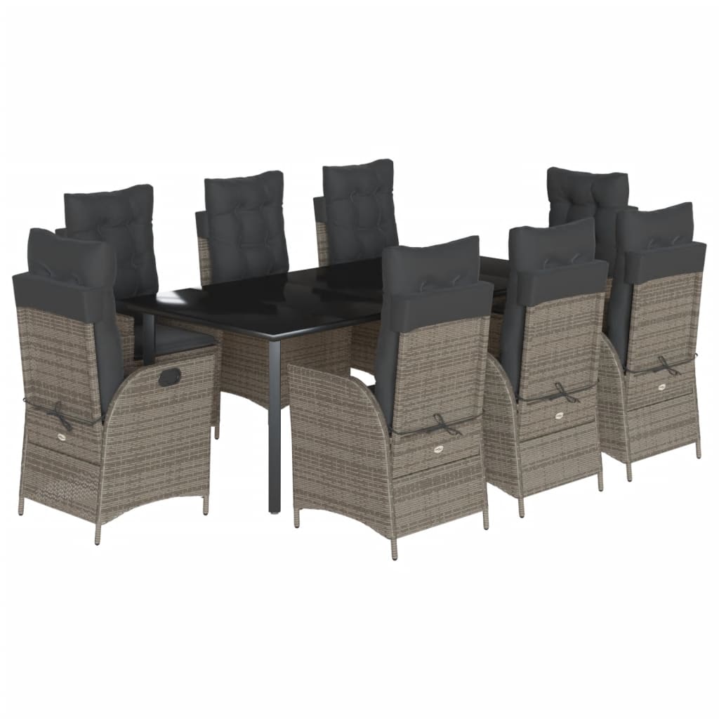 Set da Pranzo da Giardino 9 pz con Cuscini in Polyrattan Grigio - homemem39