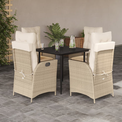Set da Pranzo da Giardino 5 pz con Cuscini Beige in Polyrattan - homemem39