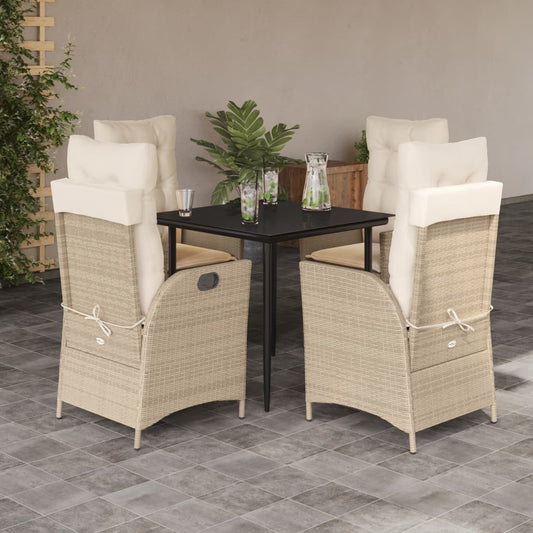 Set da Pranzo da Giardino 5 pz con Cuscini Beige in Polyrattan - homemem39