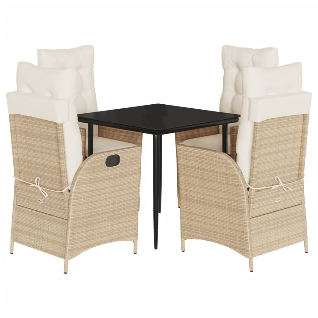 Set da Pranzo da Giardino 5 pz con Cuscini Beige in Polyrattan