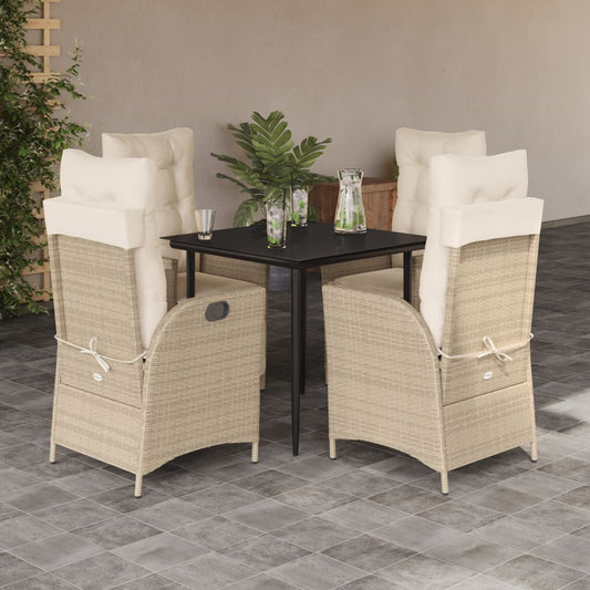 Set da Pranzo da Giardino 5 pz con Cuscini Beige in Polyrattan - homemem39