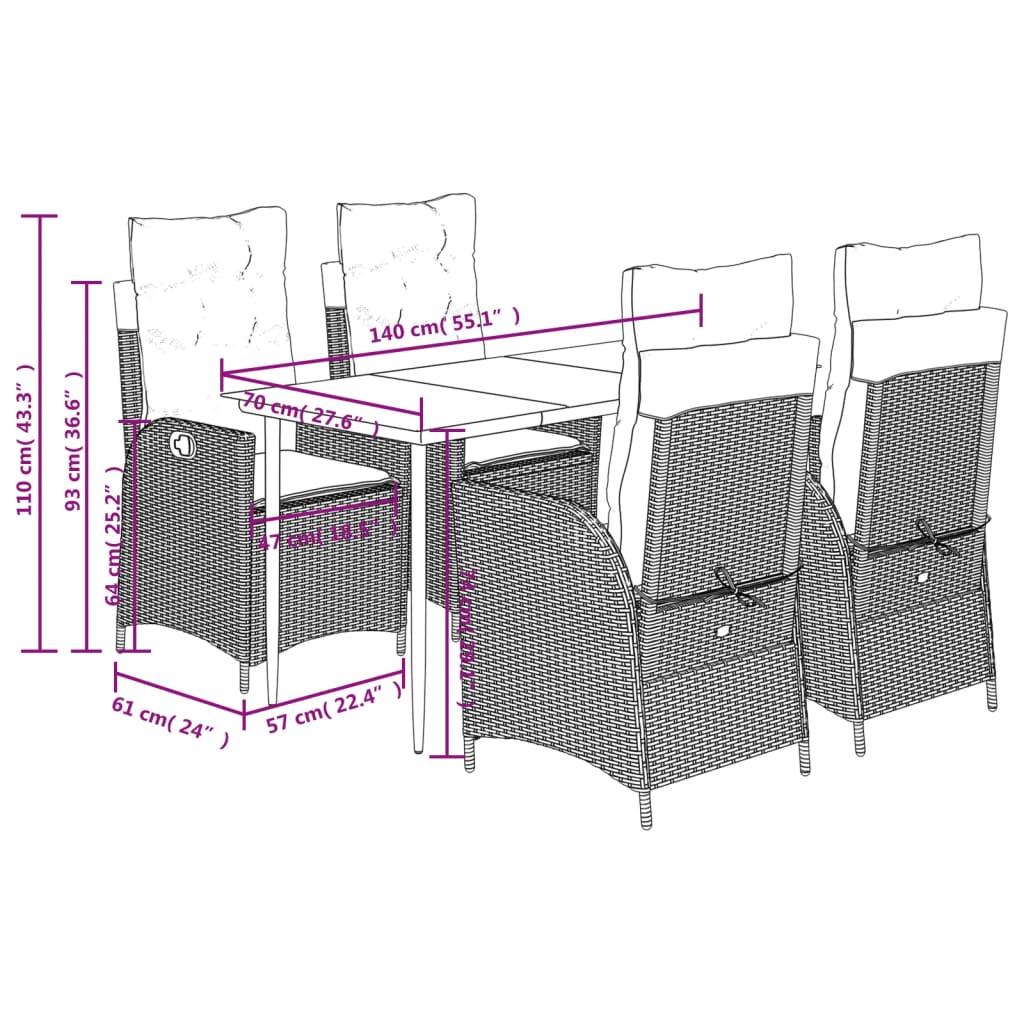 Set da Pranzo da Giardino 5 pz con Cuscini Beige in Polyrattan | homemem39