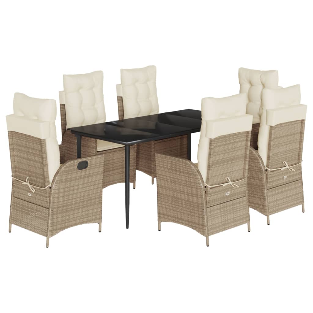 Set da Pranzo da Giardino 7 pz con Cuscini Beige in Polyrattan - homemem39