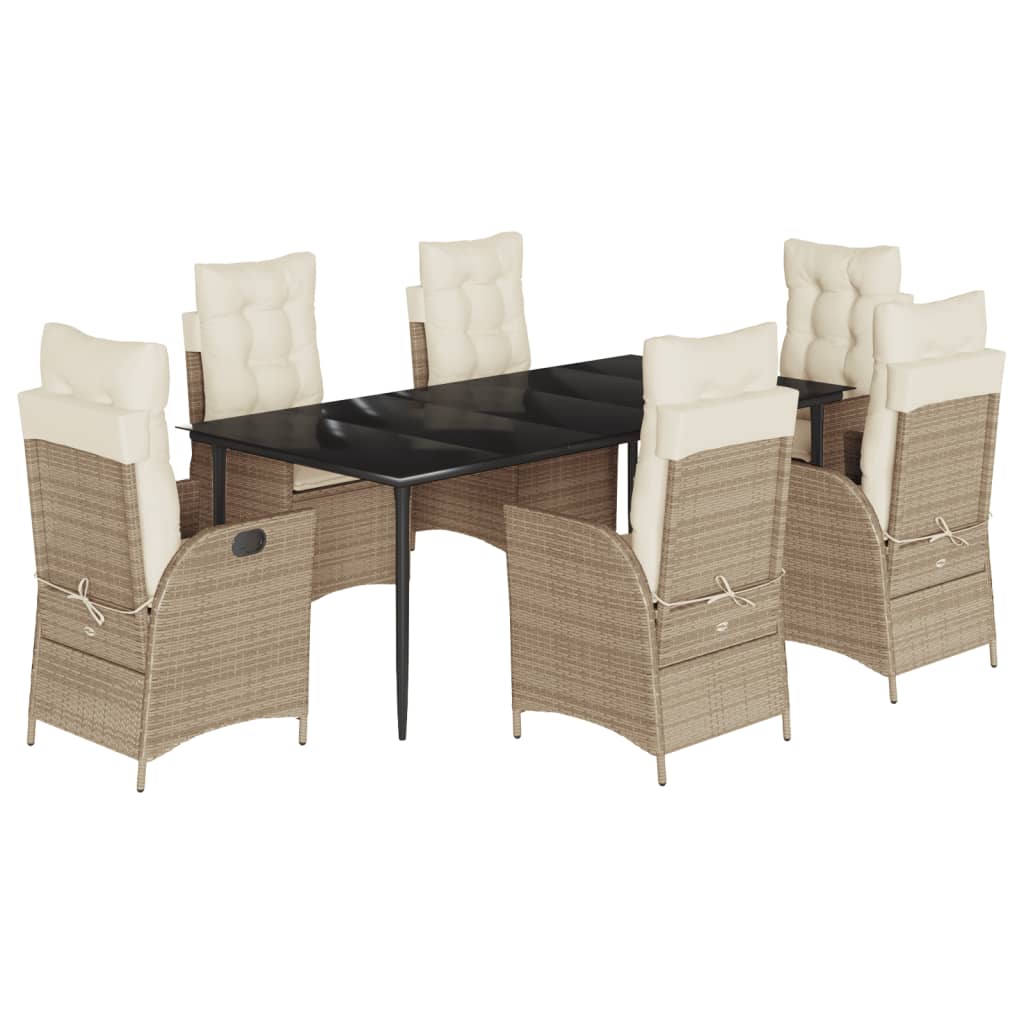 Set da Pranzo da Giardino 7 pz con Cuscini Beige in Polyrattan - homemem39