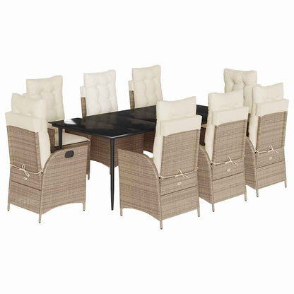 Set da Pranzo da Giardino 9 pz con Cuscini Beige in Polyrattan - homemem39