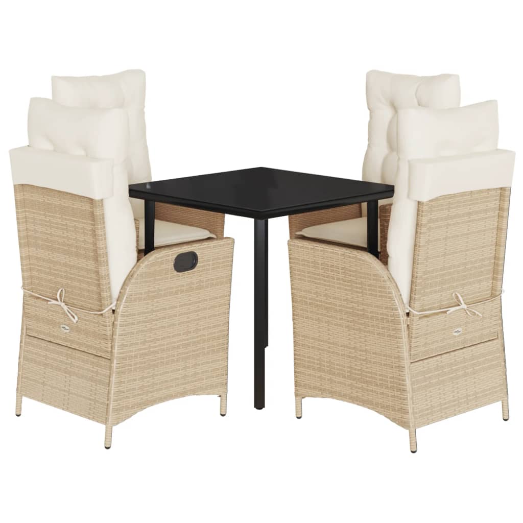 Set da Pranzo da Giardino 5 pz con Cuscini Beige in Polyrattan