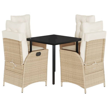 Set da Pranzo da Giardino 5 pz con Cuscini Beige in Polyrattan