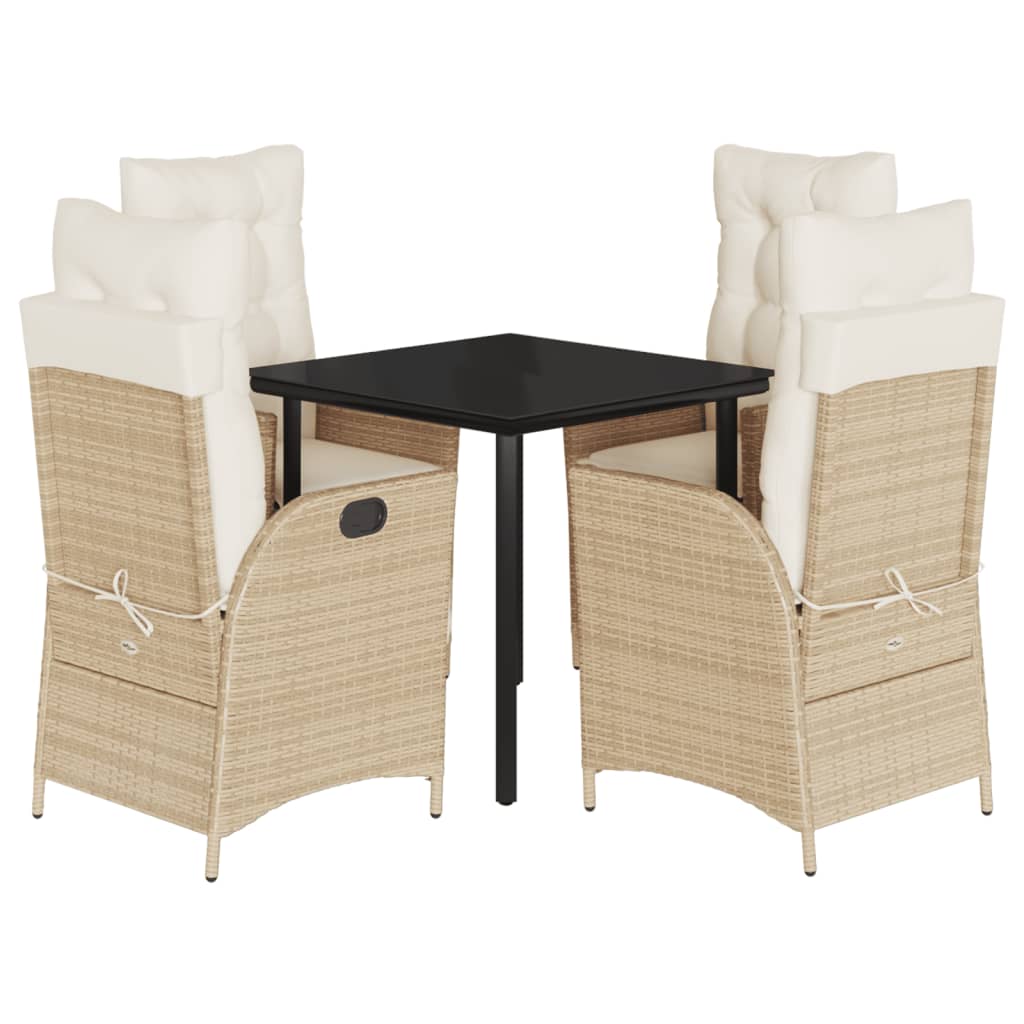 Set da Pranzo da Giardino 5 pz con Cuscini Beige in Polyrattan - homemem39