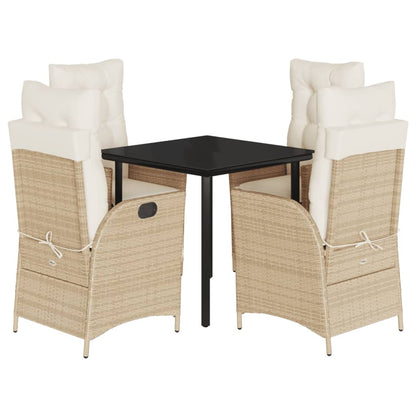 Set da Pranzo da Giardino 5 pz con Cuscini Beige in Polyrattan - homemem39
