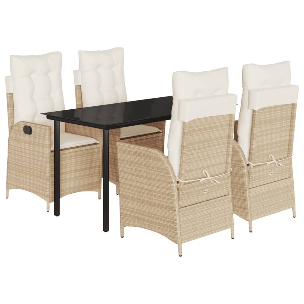 Set da Pranzo da Giardino 5 pz con Cuscini Beige in Polyrattan - homemem39