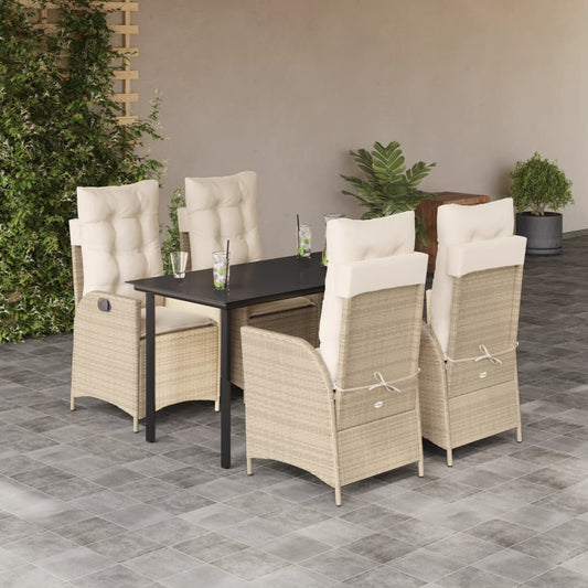 Set da Pranzo da Giardino 5 pz con Cuscini Beige in Polyrattan - homemem39