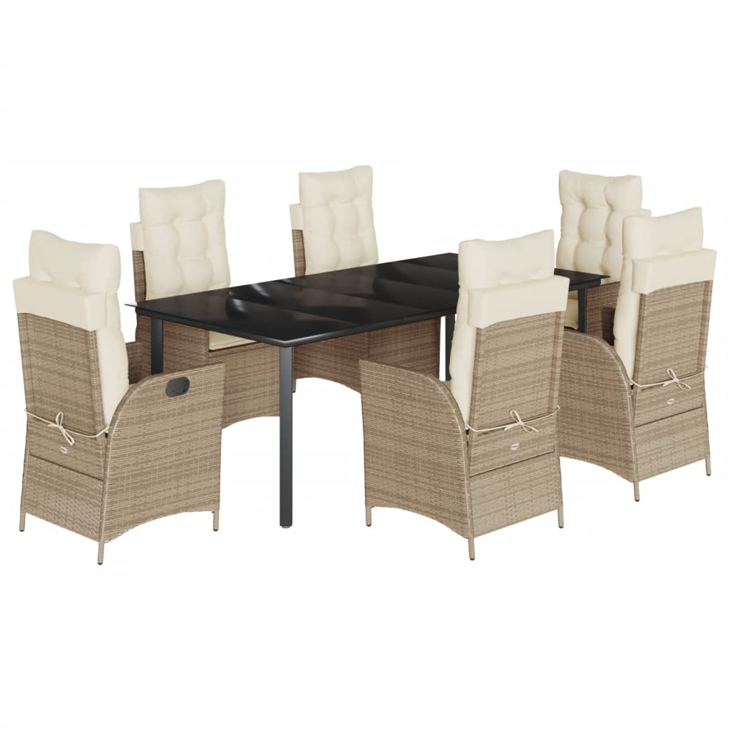 Set da Pranzo da Giardino 7 pz con Cuscini Beige in Polyrattan - homemem39