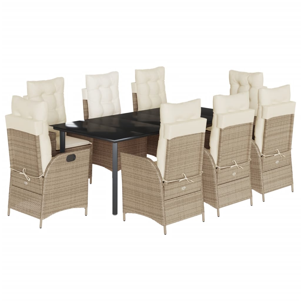Set da Pranzo da Giardino 9 pz con Cuscini Beige in Polyrattan - homemem39