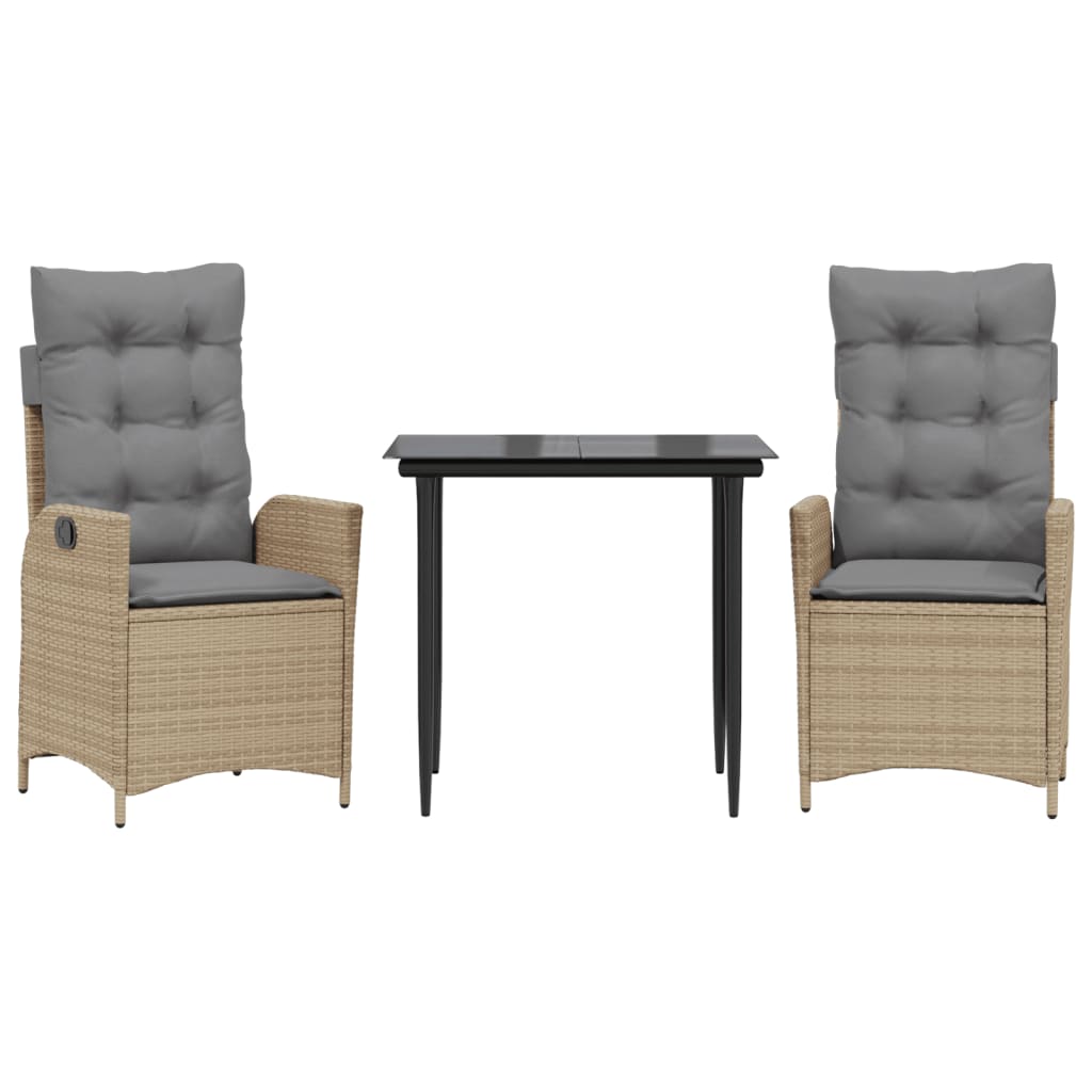 Set da Pranzo da Giardino 3 pz con Cuscini Beige in Polyrattan - homemem39