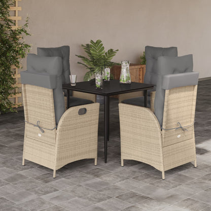 Set da Pranzo da Giardino 5 pz con Cuscini Beige in Polyrattan - homemem39