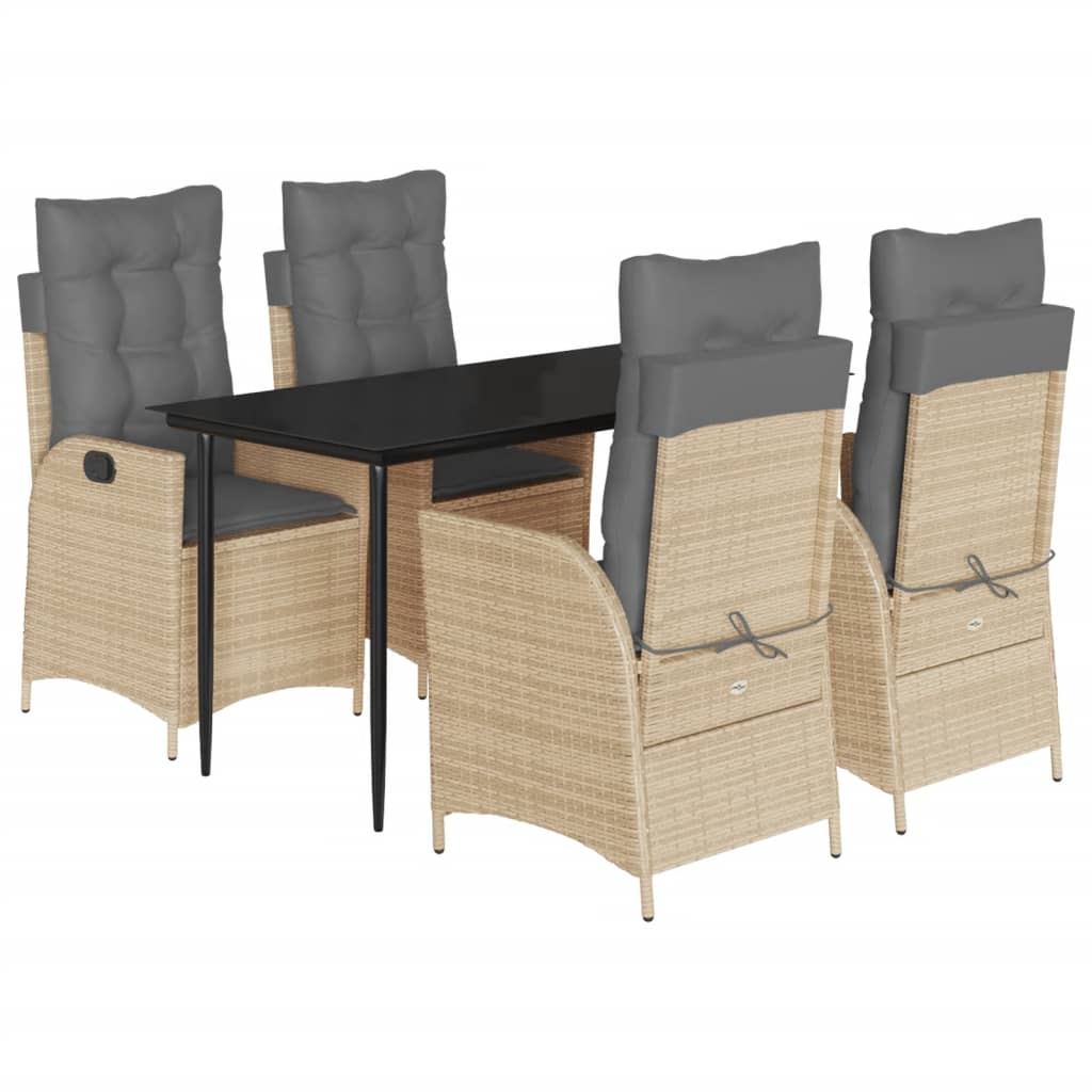 Set da Pranzo da Giardino 5 pz con Cuscini Beige in Polyrattan - homemem39