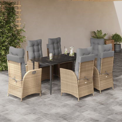 Set da Pranzo da Giardino 7 pz con Cuscini Beige in Polyrattan - homemem39