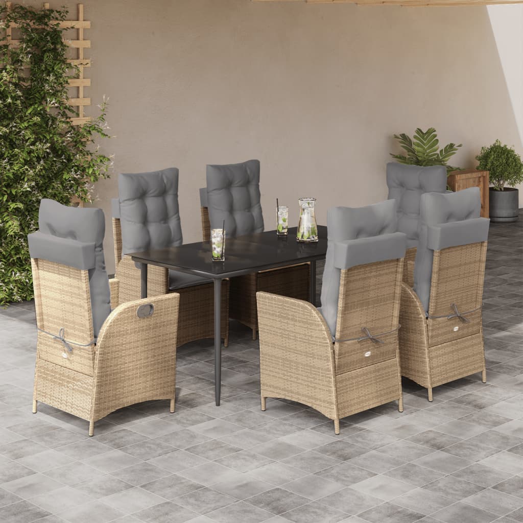 Set da Pranzo da Giardino 7 pz con Cuscini Beige in Polyrattan - homemem39