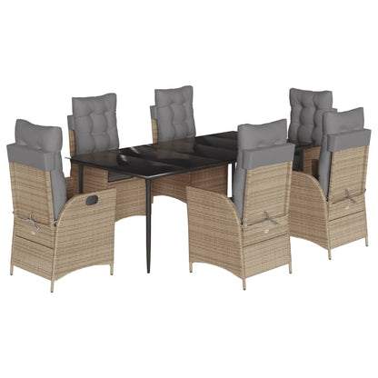 Set da Pranzo da Giardino 7 pz con Cuscini Beige in Polyrattan - homemem39