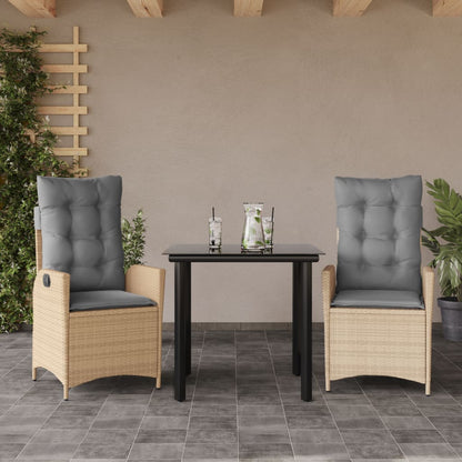 Set da Pranzo da Giardino 3 pz con Cuscini Beige in Polyrattan