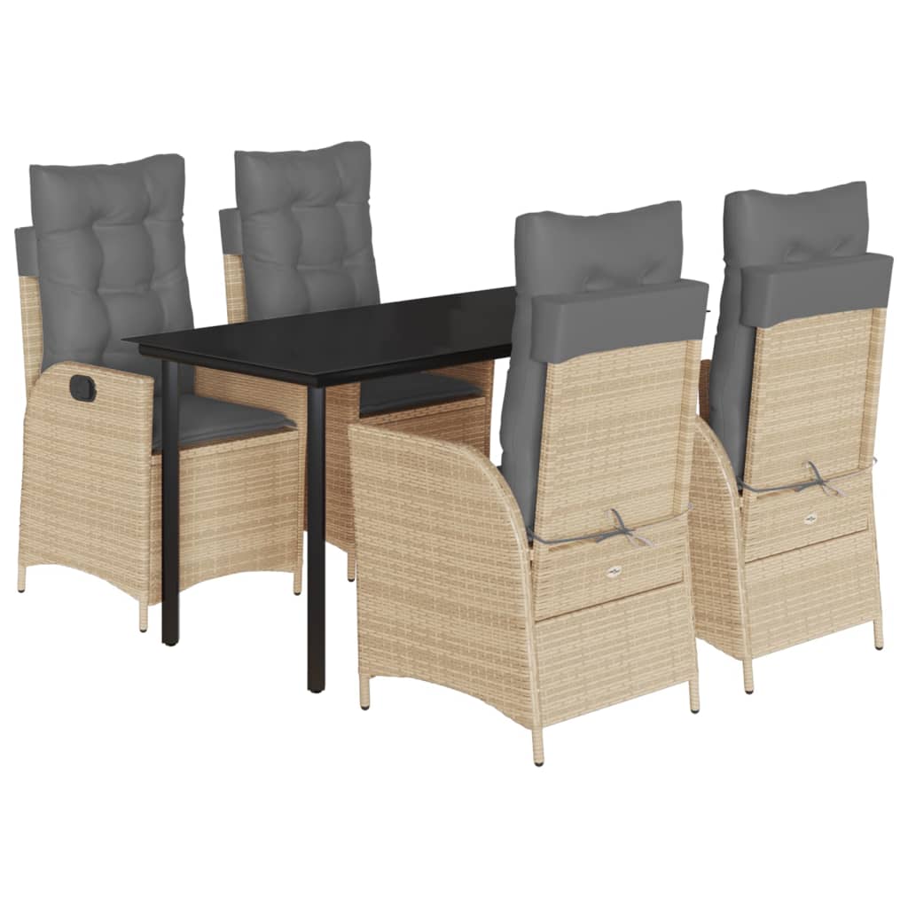 Set da Pranzo da Giardino 5 pz con Cuscini Beige in Polyrattan