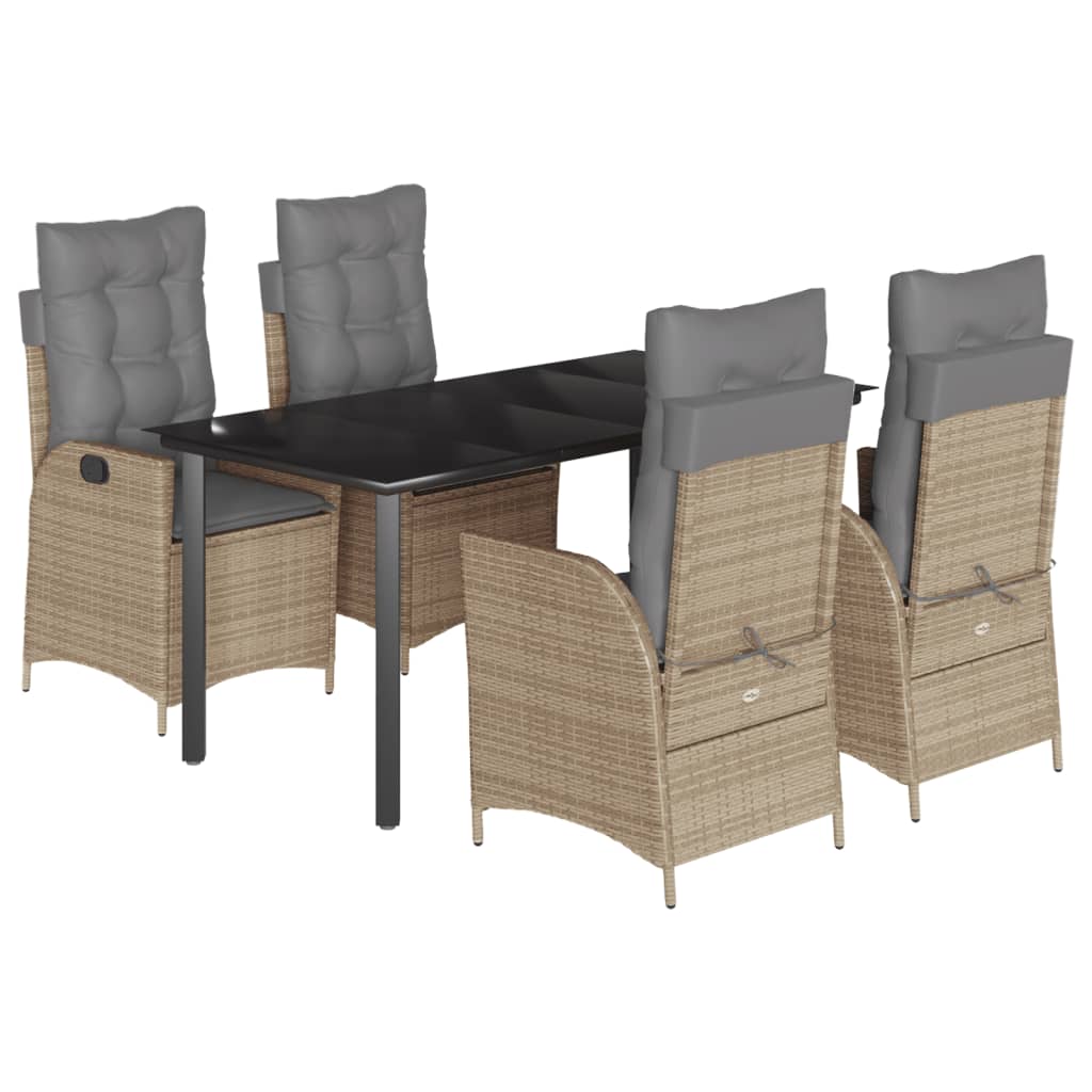 Set da Pranzo da Giardino 5 pz con Cuscini Beige in Polyrattan - homemem39