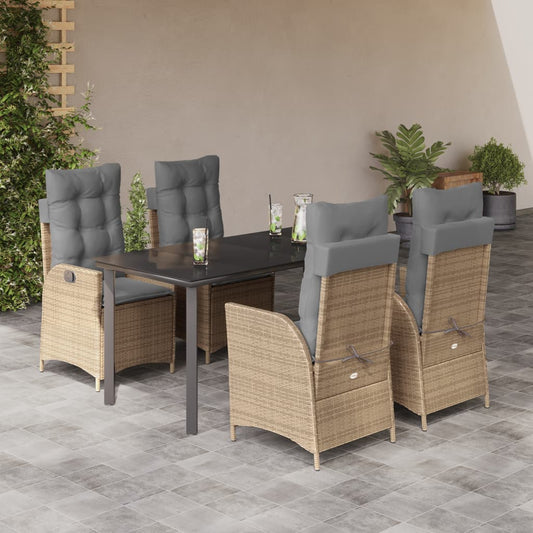 Set da Pranzo da Giardino 5 pz con Cuscini Beige in Polyrattan - homemem39