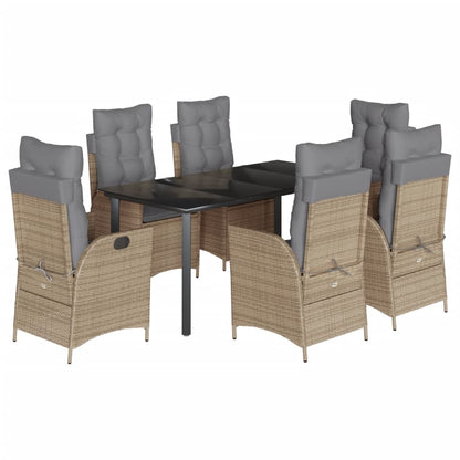 Set da Pranzo da Giardino 7 pz con Cuscini Beige in Polyrattan - homemem39