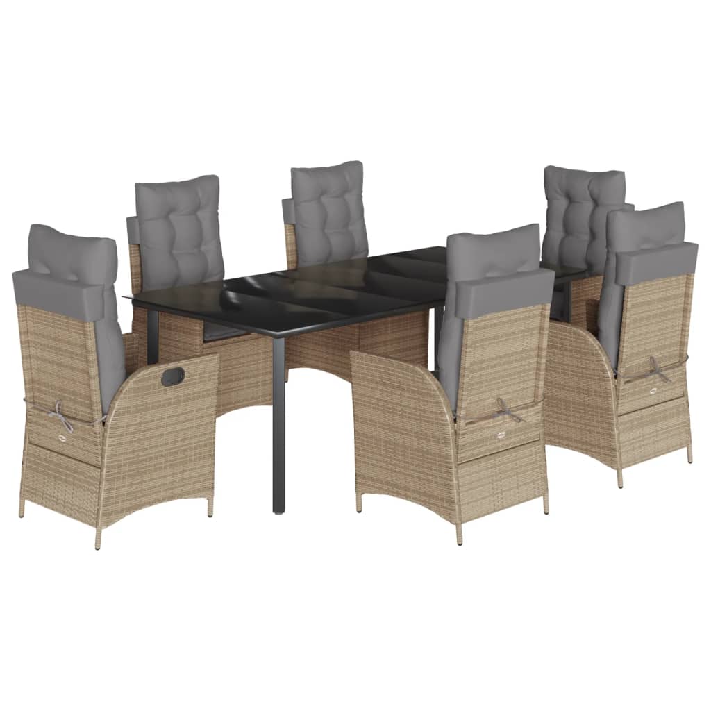 Set da Pranzo da Giardino 7 pz con Cuscini Beige in Polyrattan