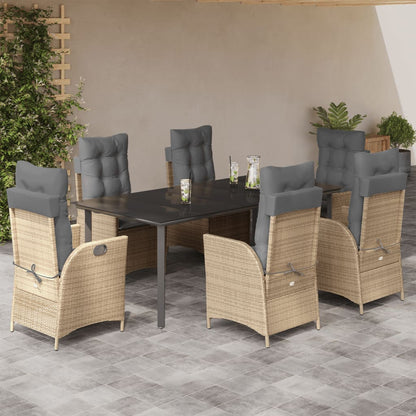 Set da Pranzo da Giardino 7 pz con Cuscini Beige in Polyrattan - homemem39