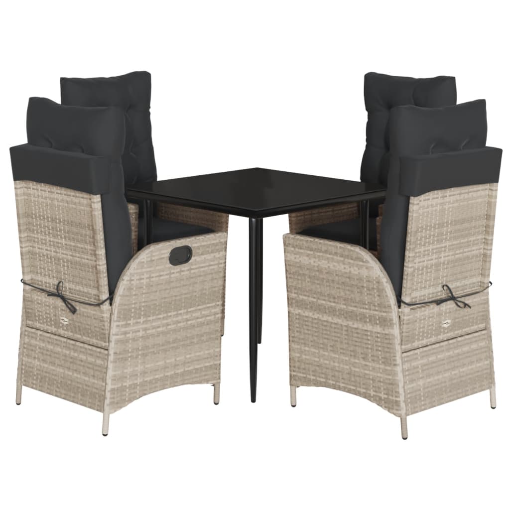 Set Pranzo da Giardino 5pz con Cuscini Grigio Chiaro Polyrattan