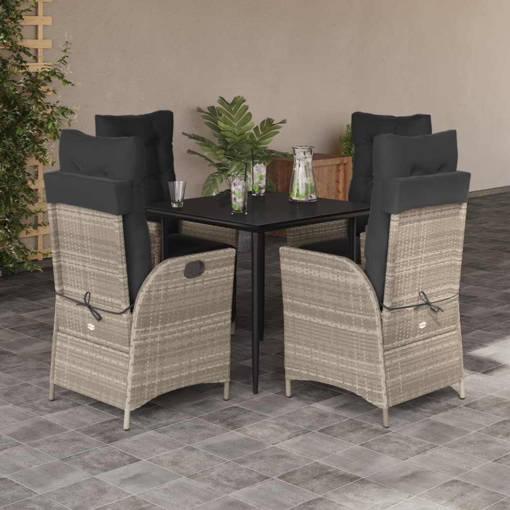Set Pranzo da Giardino 5pz con Cuscini Grigio Chiaro Polyrattan - homemem39