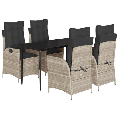 Set Pranzo da Giardino 5pz con Cuscini Grigio Chiaro Polyrattan - homemem39