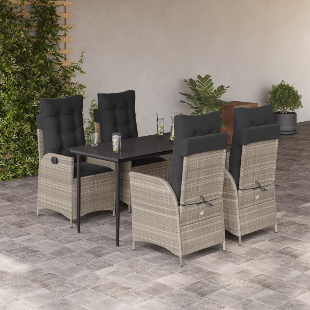 Set Pranzo da Giardino 5pz con Cuscini Grigio Chiaro Polyrattan - homemem39