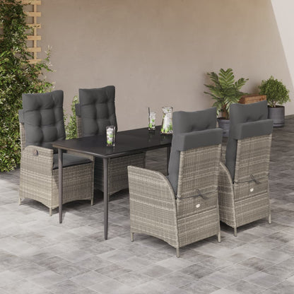Set Pranzo da Giardino 5pz con Cuscini Grigio Chiaro Polyrattan - homemem39