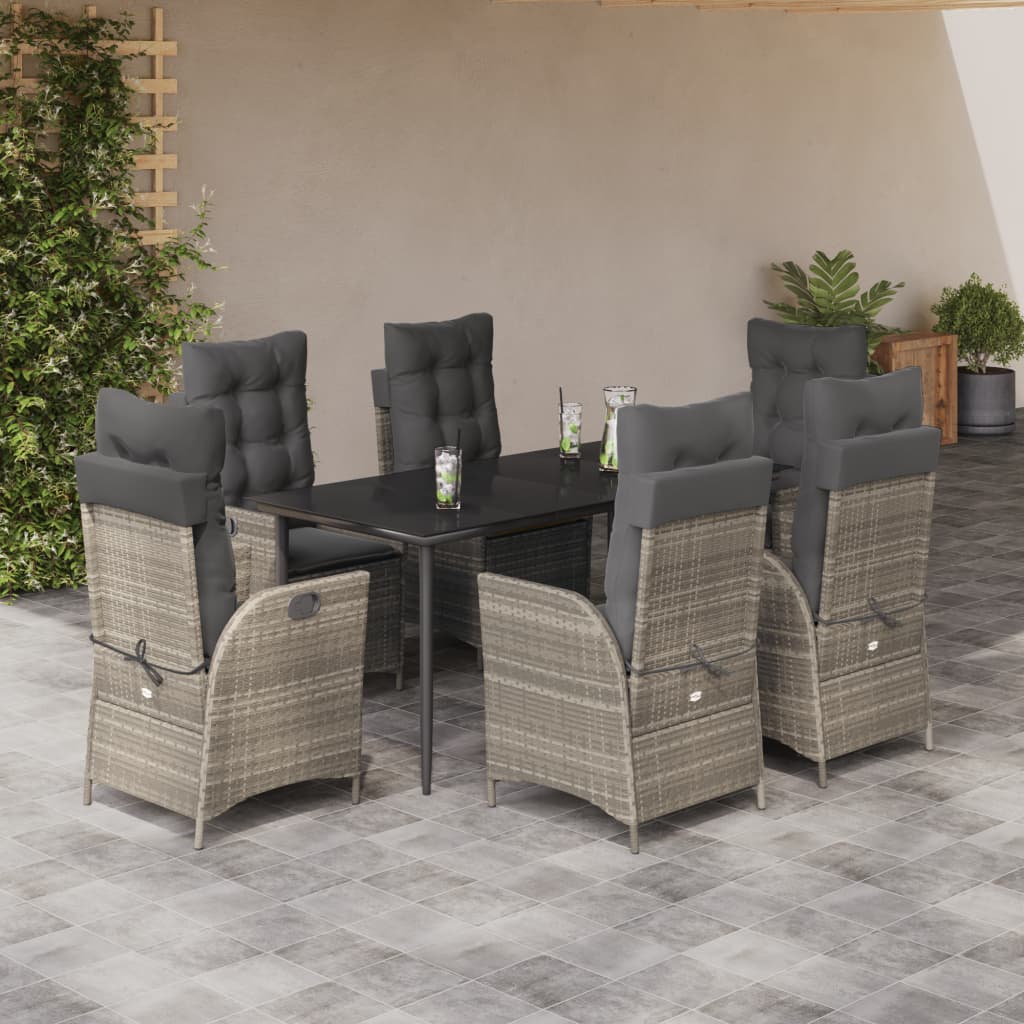 Set da Pranzo da Giardino 7 pz Cuscini Polyrattan Grigio Chiaro - homemem39