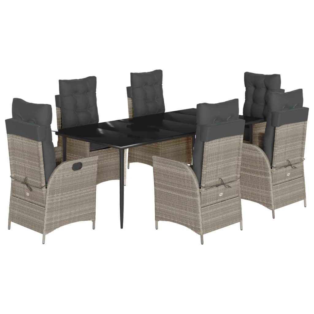 Set da Pranzo da Giardino 7 pz Cuscini Polyrattan Grigio Chiaro - homemem39