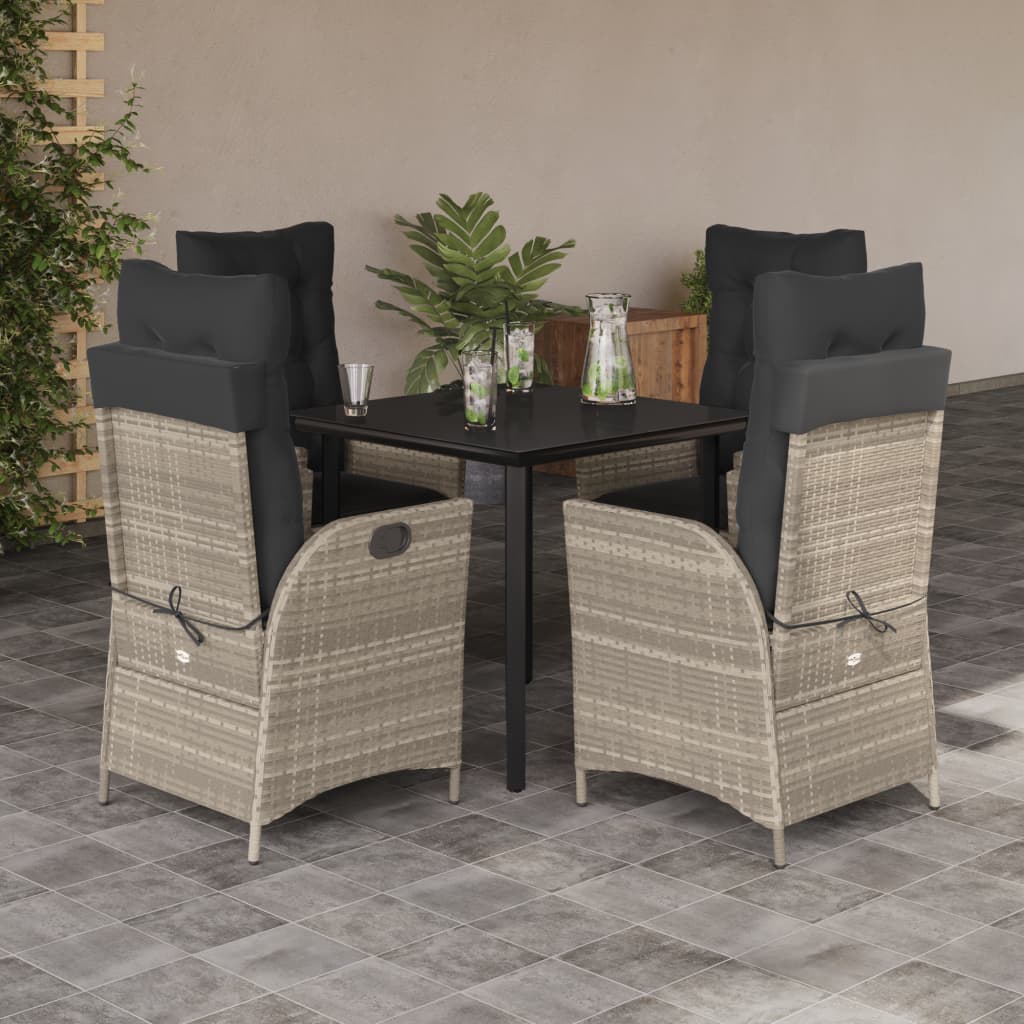 Set Pranzo da Giardino 5pz con Cuscini Grigio Chiaro Polyrattan - homemem39