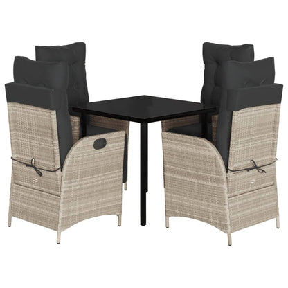 Set Pranzo da Giardino 5pz con Cuscini Grigio Chiaro Polyrattan - homemem39