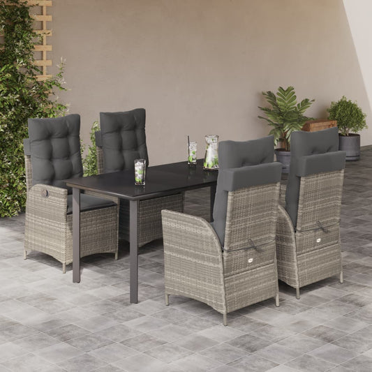 Set Pranzo da Giardino 5pz con Cuscini Grigio Chiaro Polyrattan - homemem39