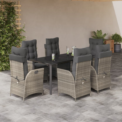 Set da Pranzo da Giardino 7 pz Cuscini Polyrattan Grigio Chiaro - homemem39