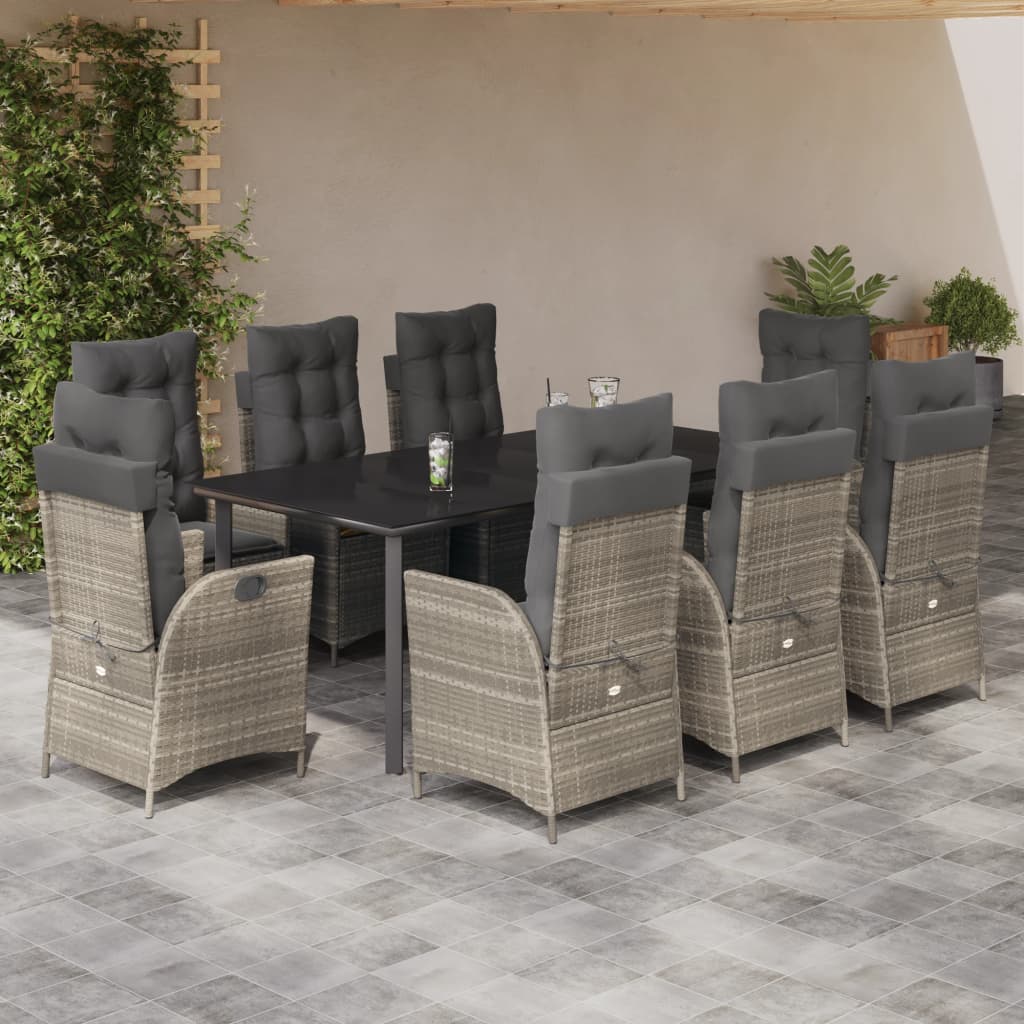 Set da Pranzo da Giardino 9pz con Cuscini in Polyrattan